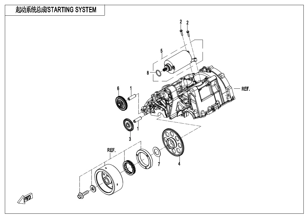 vue éclatée starting system - cfmoto 400 nk facelift 2020