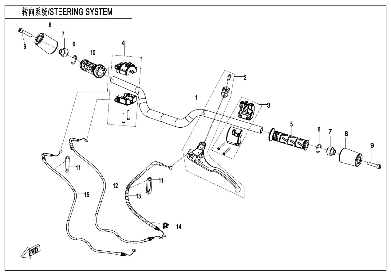 vue éclatée steering system - cfmoto 400 nk facelift 2020