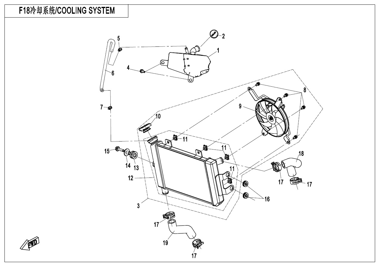 vue éclatée cooling system - cfmoto 400 nk facelift 2020