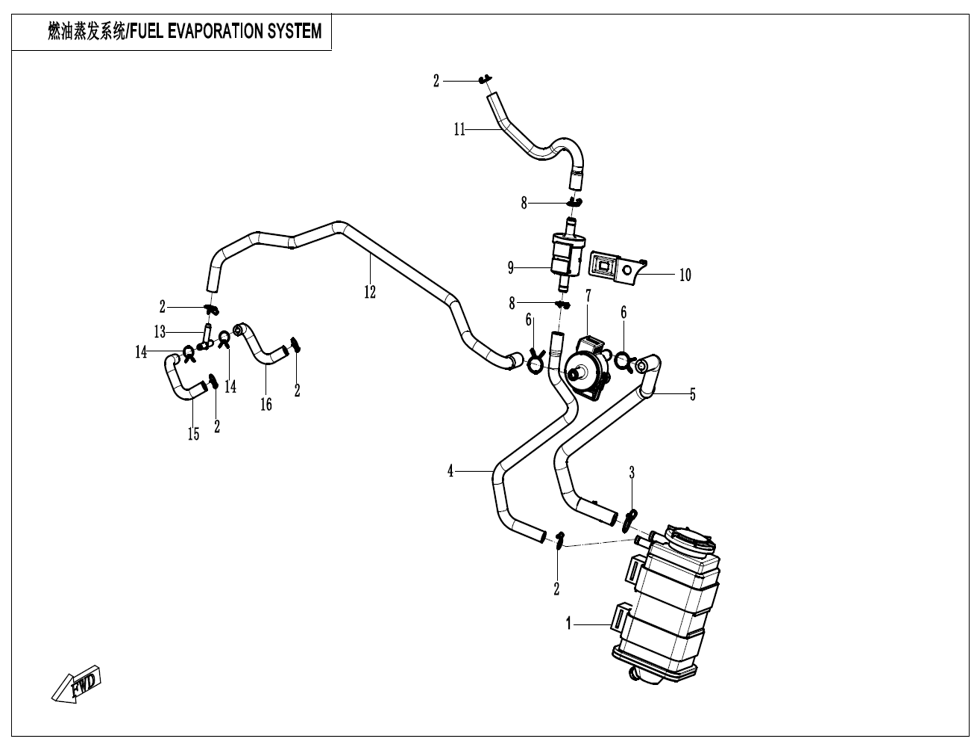 vue éclatée fuel vaporization system - cfmoto cf450clc e5+ 2025