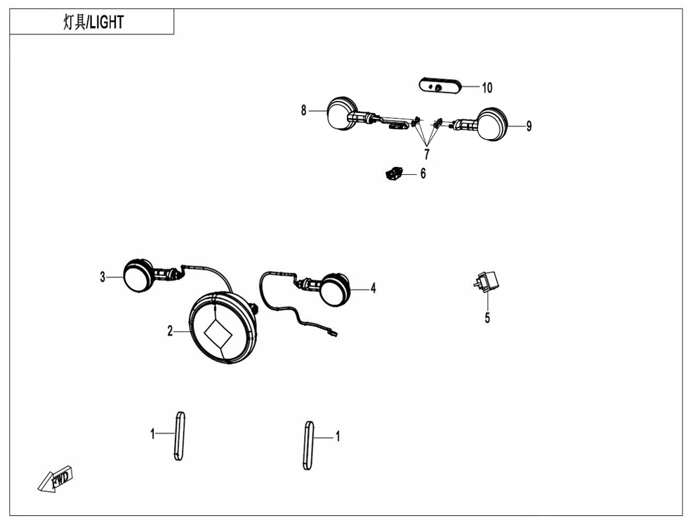 vue éclatée lights - cfmoto cf450clc e5+ 2025