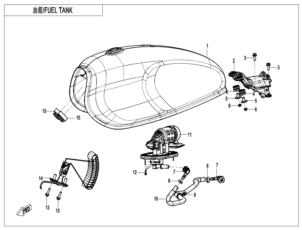 vue éclatée fuel tank - cfmoto cf450clc e5+ 2025