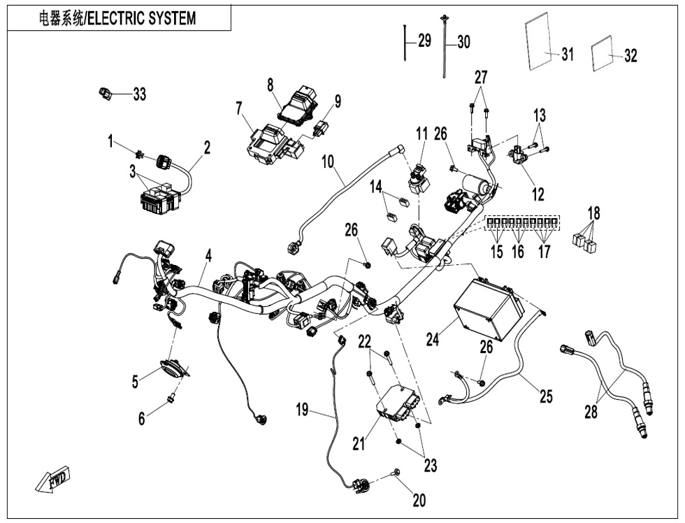 vue éclatée electric system - cfmoto cf450 sr tc 2024