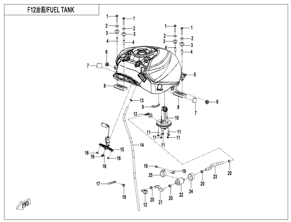 vue éclatée fuel tank - cfmoto cf450 sr tc 2024