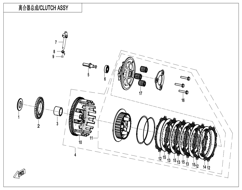 vue éclatée clutch fcc - cfmoto cf 450 mt euro 5+ 2026