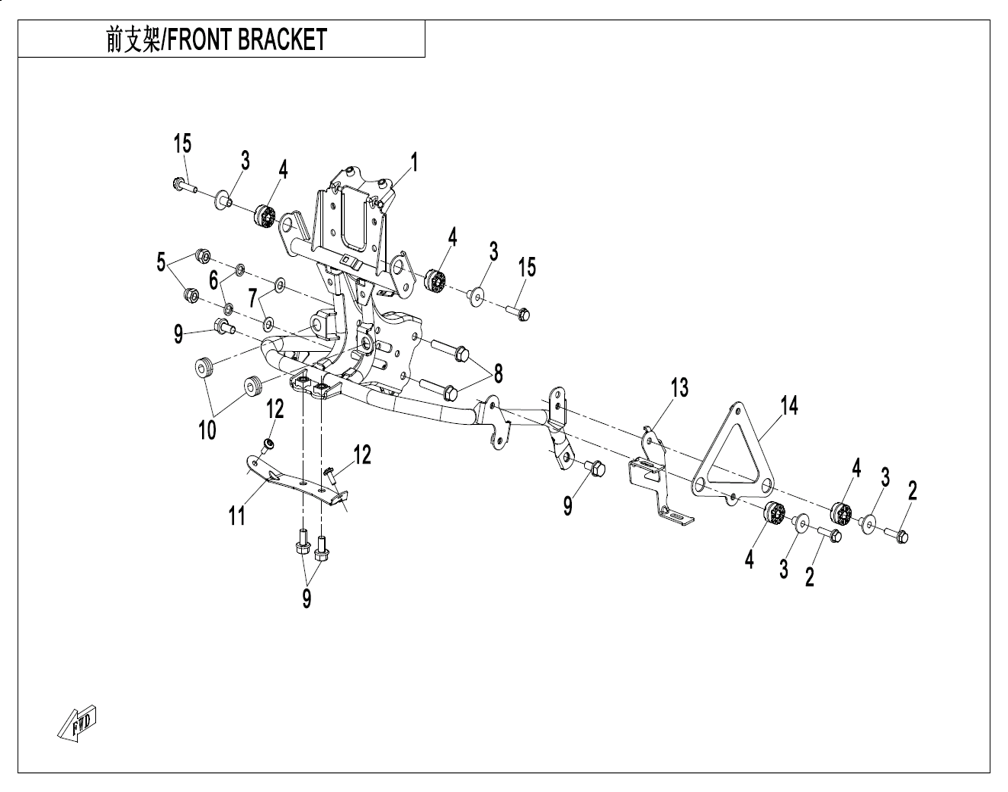 vue éclatée front bracket - cfmoto cf 450 mt euro 5+ 2026