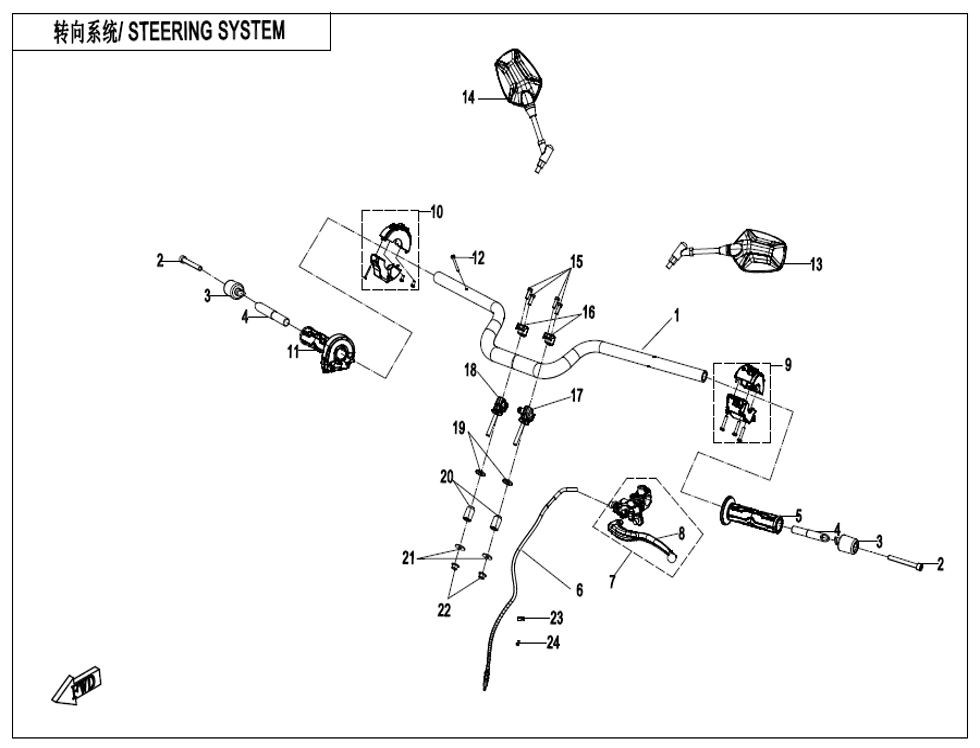 vue éclatée steering system - cfmoto cf800 nk sport 2023