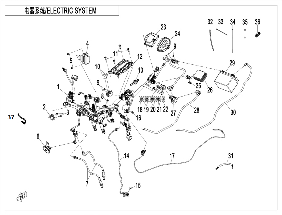 vue éclatée electric system - cfmoto cf800 nk sport 2023