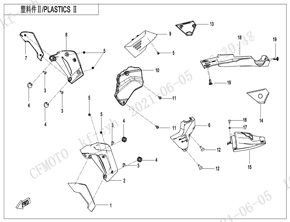 vue éclatée carenages avant - cfmoto cf700cl-x sport euro 5 2021