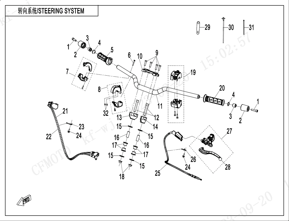 vue éclatée steering system - cfmoto cf450 nk 2024