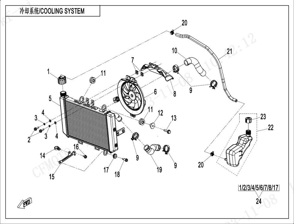 vue éclatée cooling system - cfmoto cf450 nk 2024