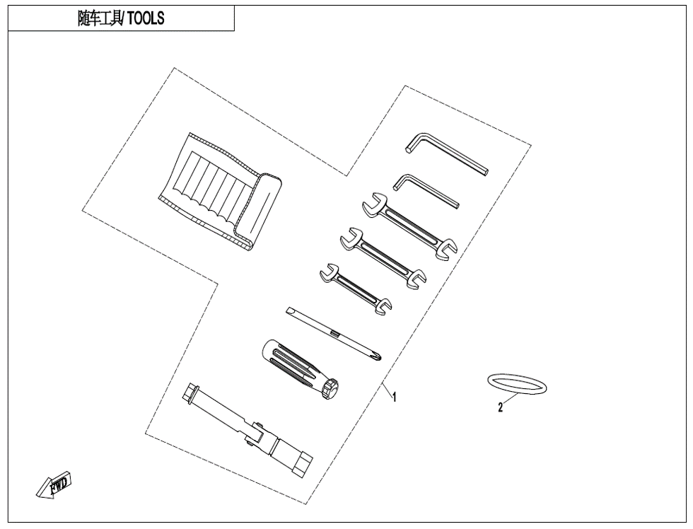 vue éclatée tools - cfmoto cf650mt a2 euro 5 avec valises 2023