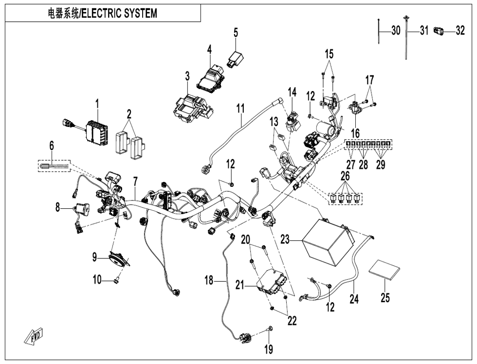 vue éclatée electric system - cfmoto cf450 sr tc am26 e5+ 2026