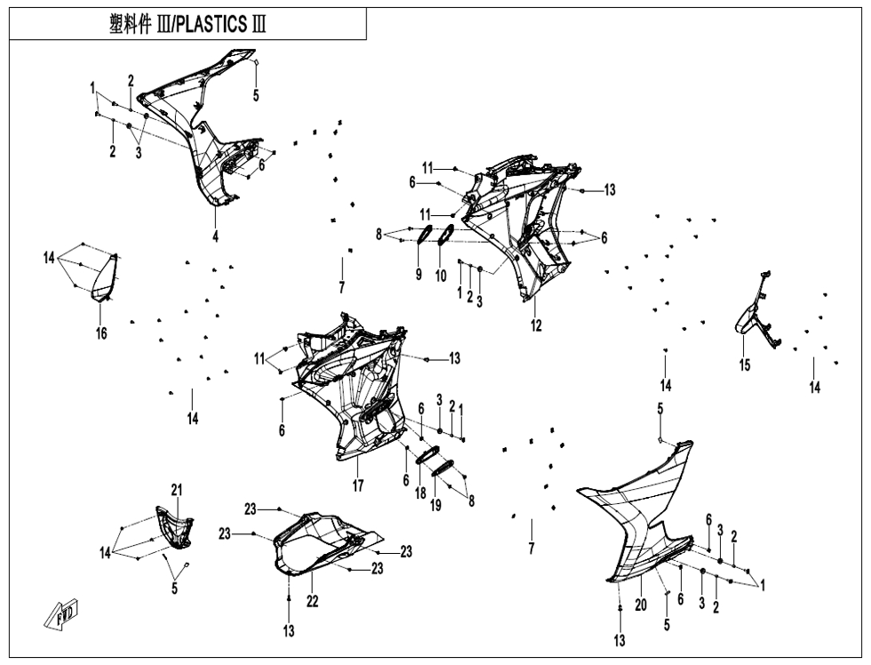 vue éclatée plastics 3 - cfmoto cf450 sr tc am26 e5+ 2026