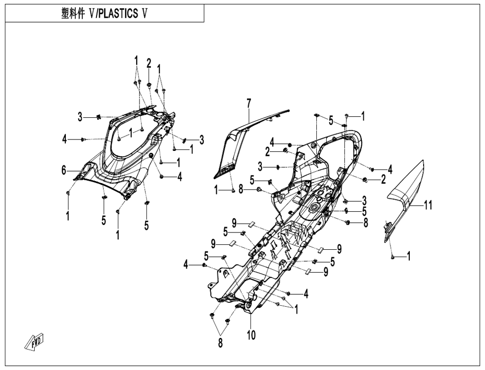 vue éclatée plastics 5 - cfmoto cf450 sr tc am26 e5+ 2026