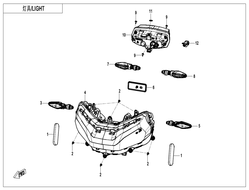 vue éclatée lights - cfmoto cf 800 mt-x euro 5+ 2025