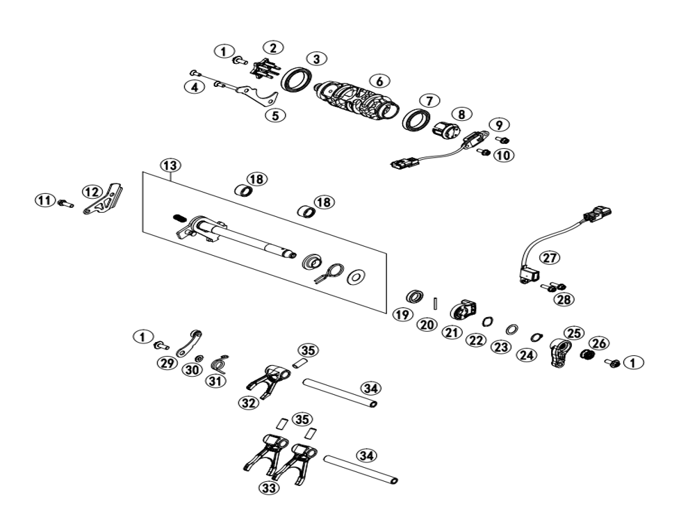 vue éclatée shifting mechanism - cfmoto cf 800 mt-x euro 5+ 2025