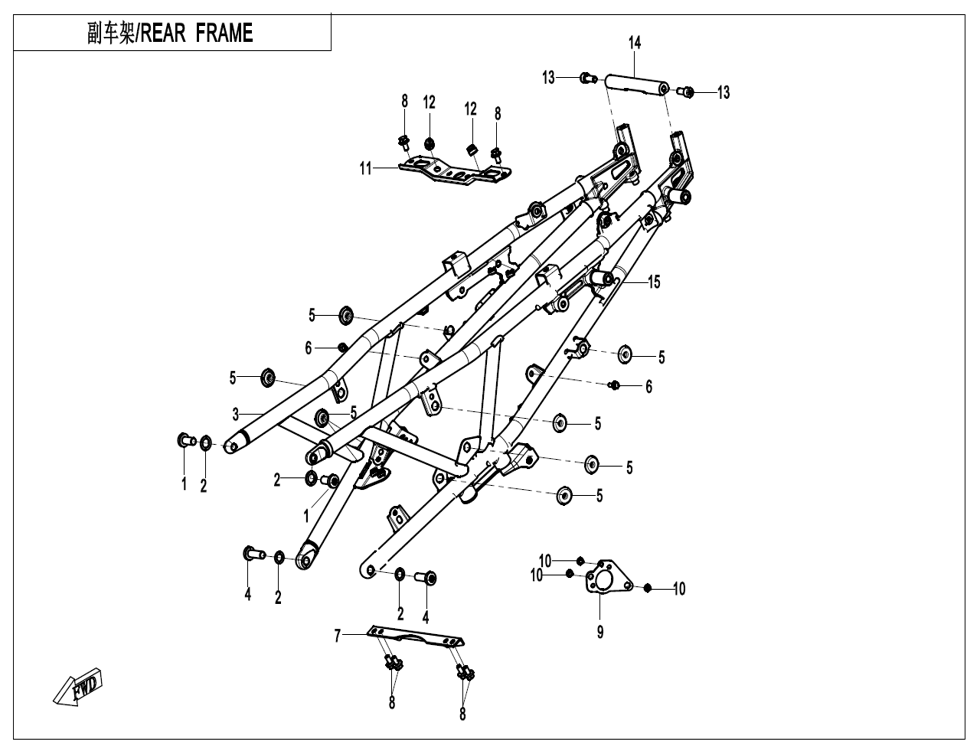 vue éclatée rear frame - cfmoto cf 800 mt-x euro 5+ 2025