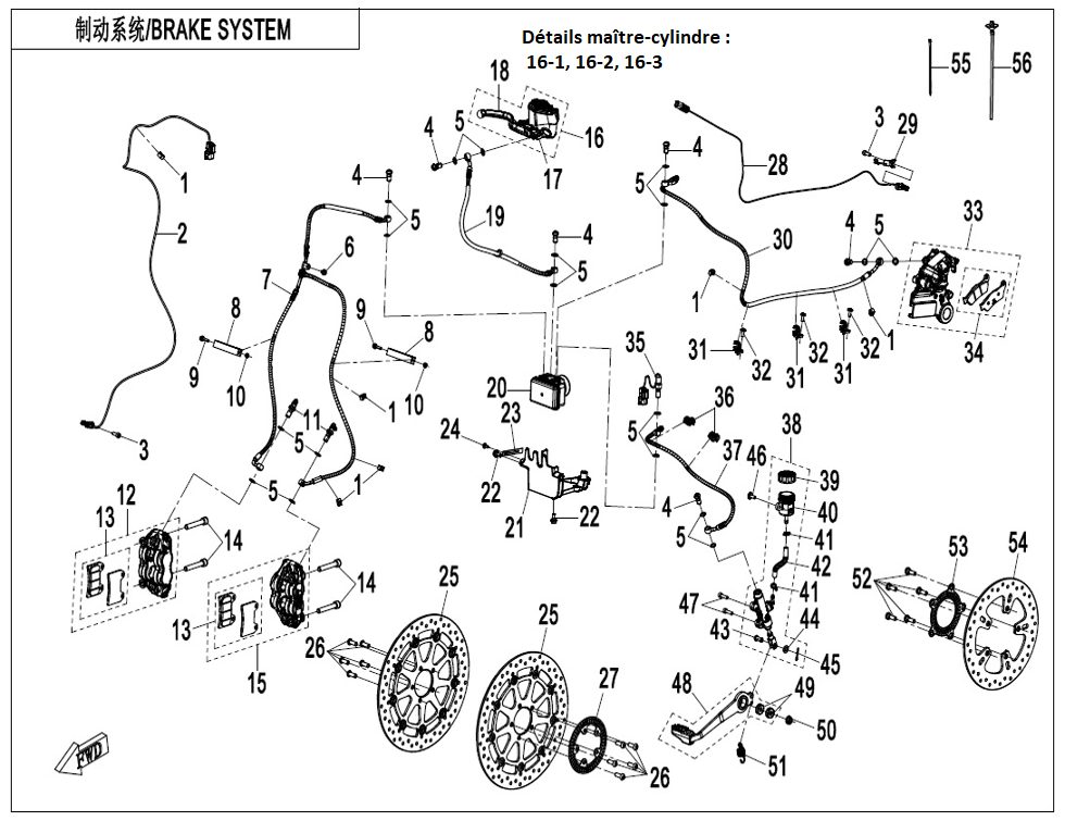 vue éclatée brake system - cfmoto cf 800 mt-x euro 5+ 2025