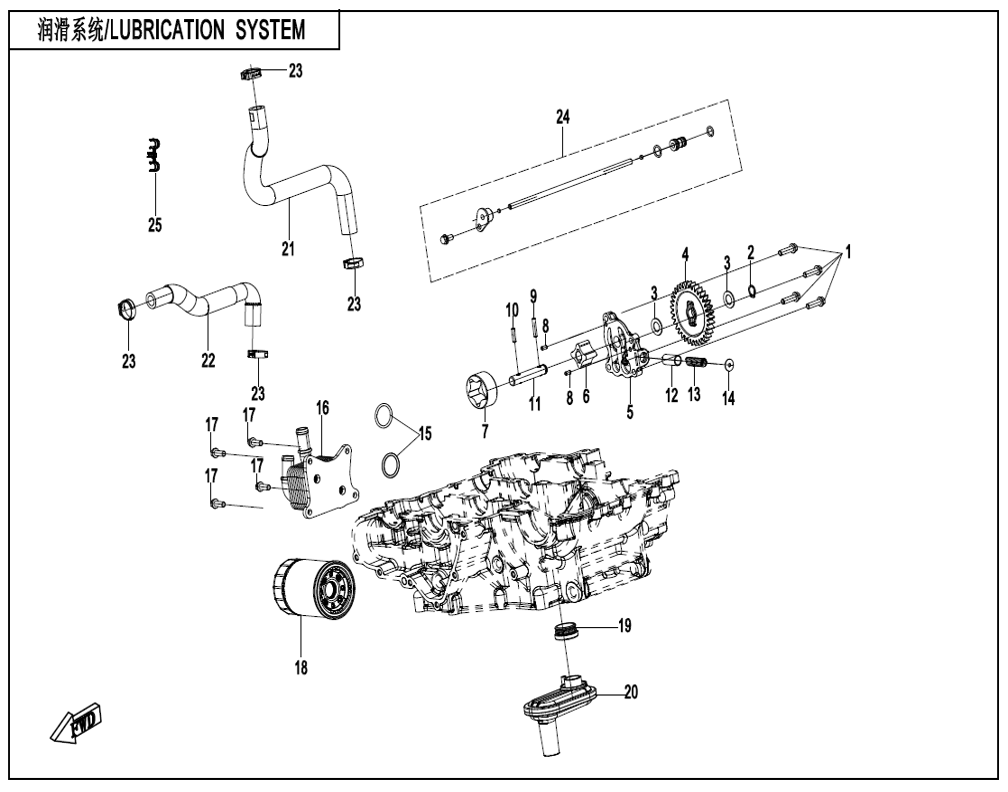 vue éclatée lubrication system - cfmoto cf675 sr-r a3 2025