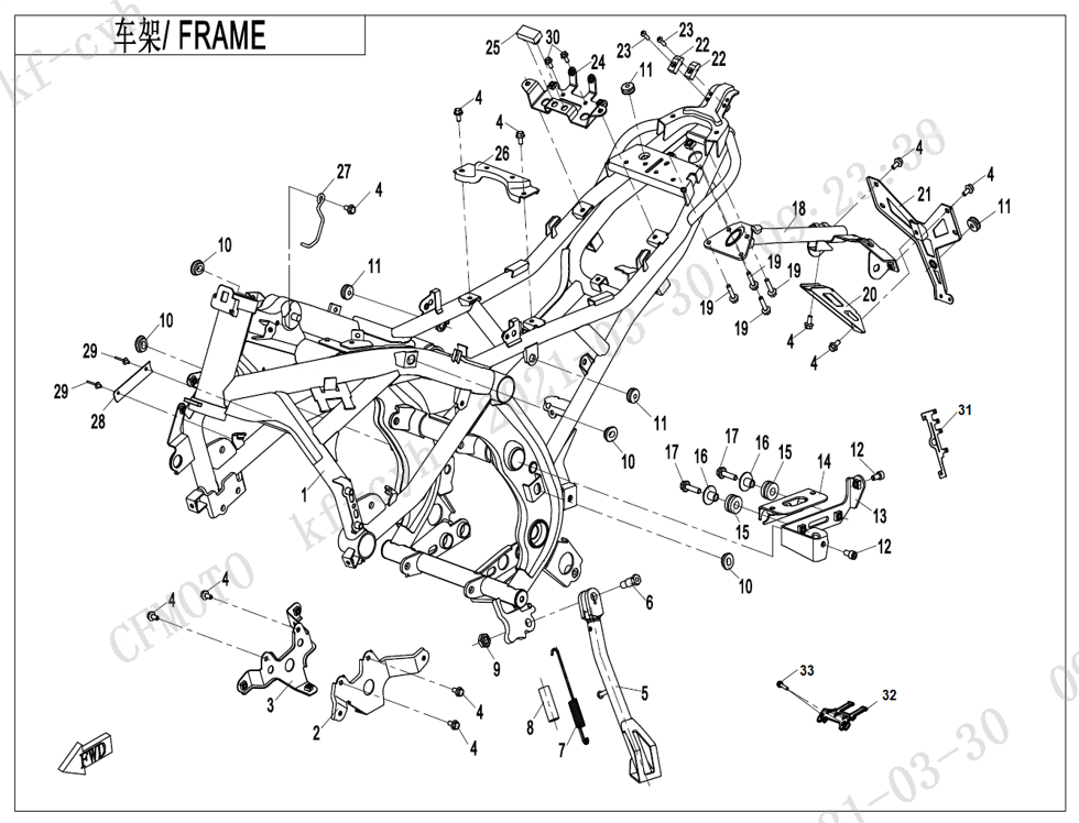 vue éclatée frame - cfmoto cf650 nk a2 euro v facelift 2022
