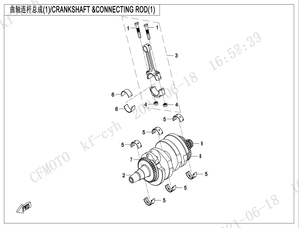 vue éclatée crankshaft &connecting rod 1 - cfmoto cf650 nk a2 euro v facelift 2022