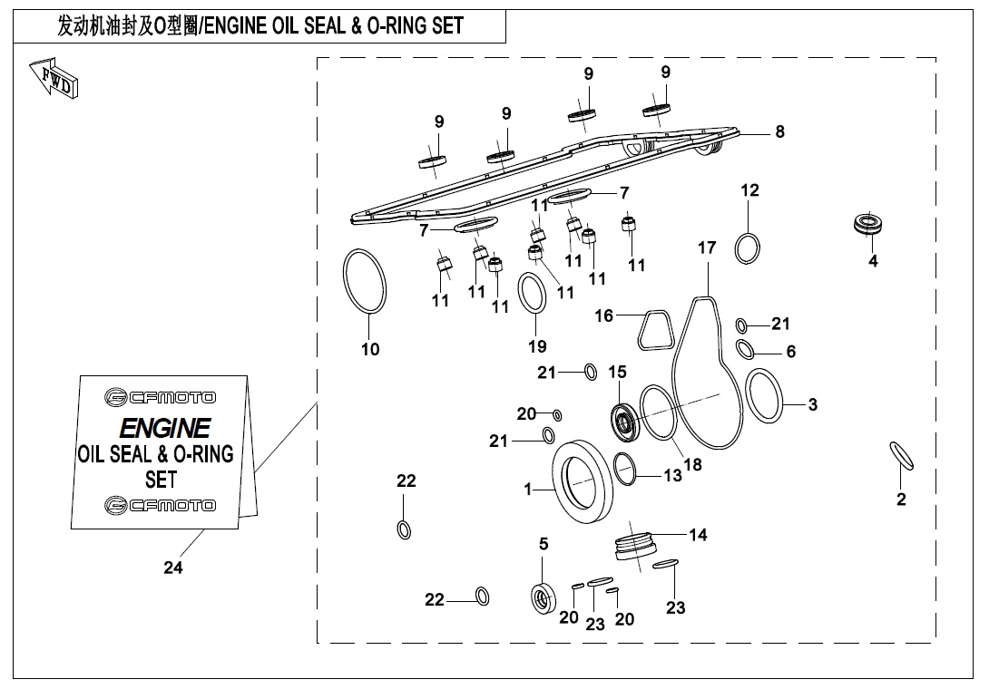 vue éclatée motor oil seal&o-ring set - cfmoto 400 gt abs 2019