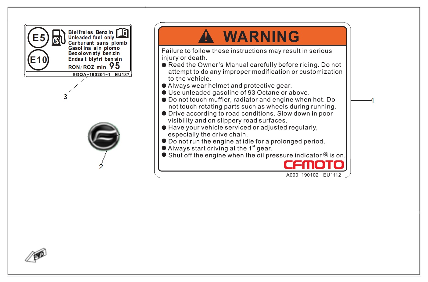 vue éclatée warning decal - cfmoto 400 gt abs 2019