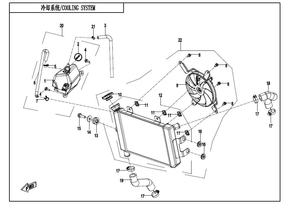 vue éclatée cooling system - cfmoto 400 gt abs 2019