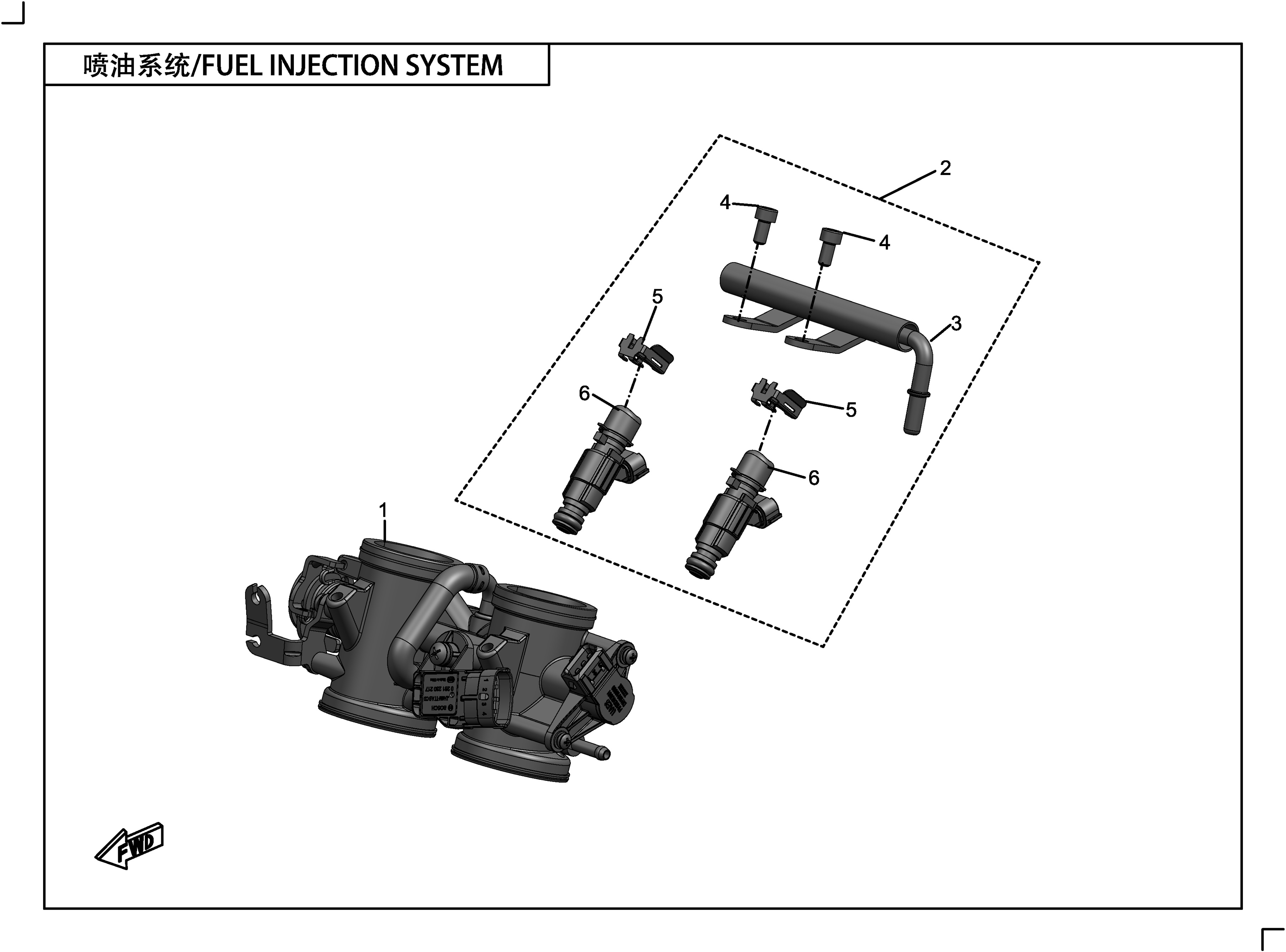 vue éclatée fuel injection system - cfmoto 400 gt abs 2019