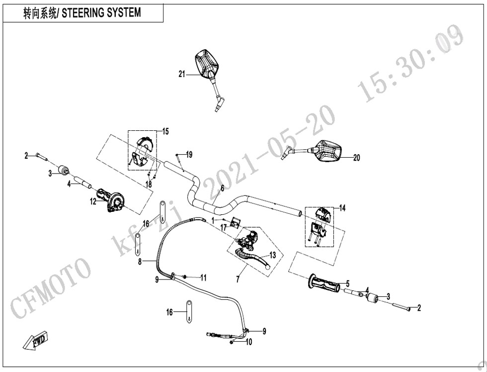 vue éclatée steering system sport - cfmoto cf 800mt sport 2022