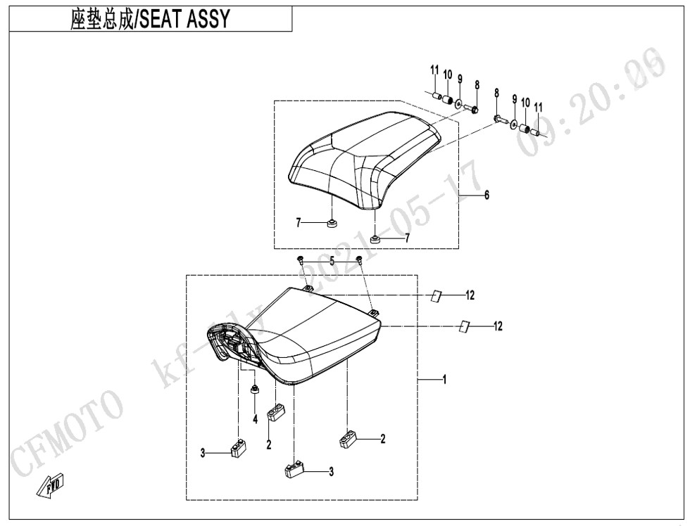 vue éclatée seat assy - cfmoto cf 800mt sport 2022