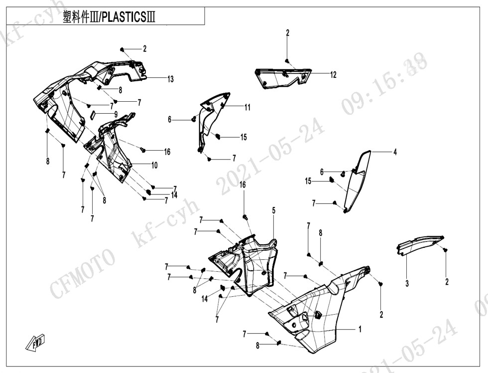 vue éclatée plastics3 - cfmoto cf 800mt sport 2022