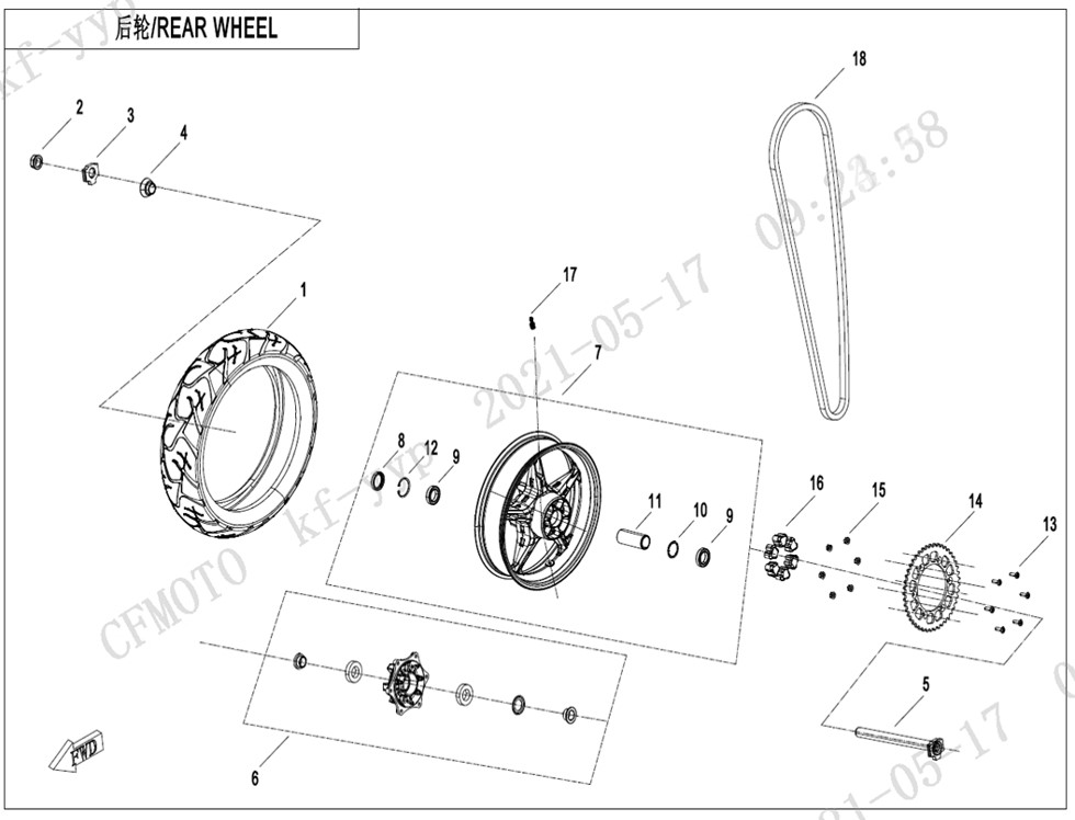 vue éclatée rear wheel sport - cfmoto cf 800mt sport 2022