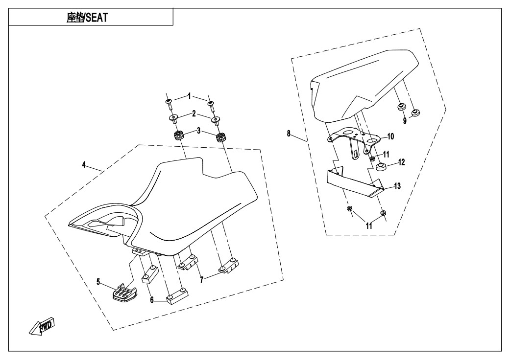 vue éclatée seat - cfmoto cf300nk 2020