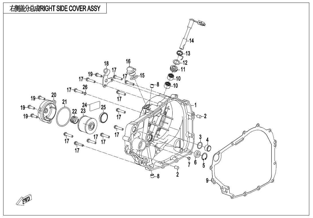 vue éclatée right side cover cable version - cfmoto cf300nk 2020