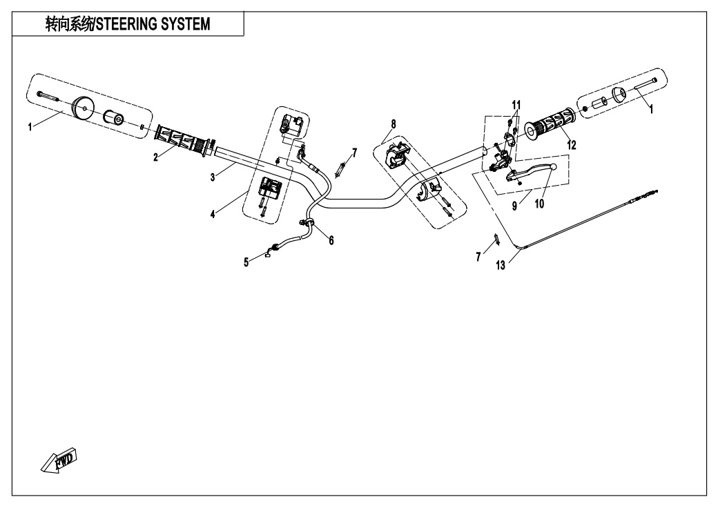vue éclatée steering system - cfmoto cf300nk 2020
