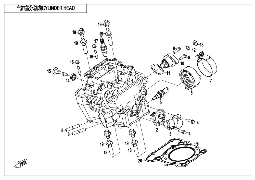 vue éclatée cylinder cover - cfmoto cf300nk 2020