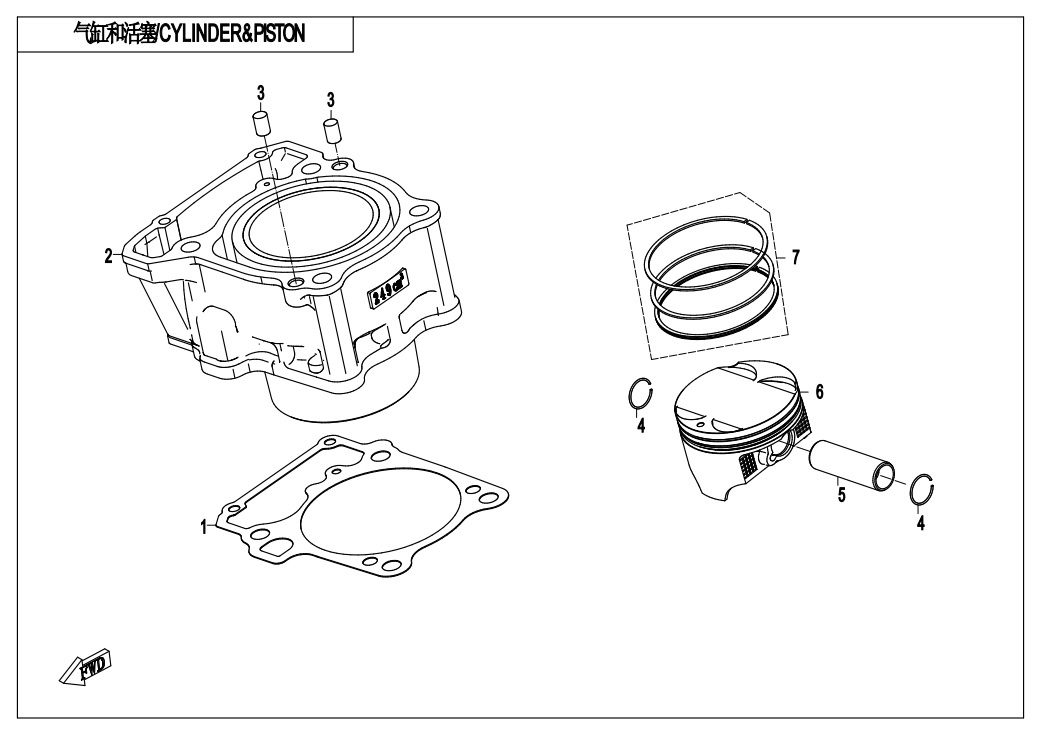 vue éclatée cylinder & piston - cfmoto cf300nk 2020