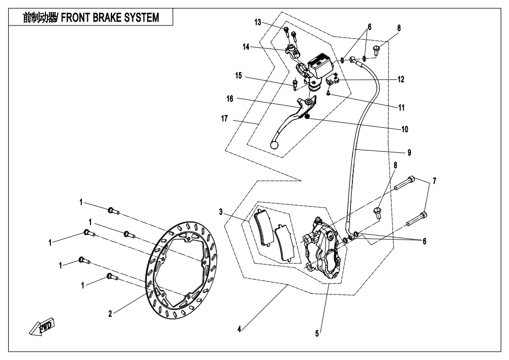 vue éclatée front brake system jjuan - cfmoto cf300nk 2020