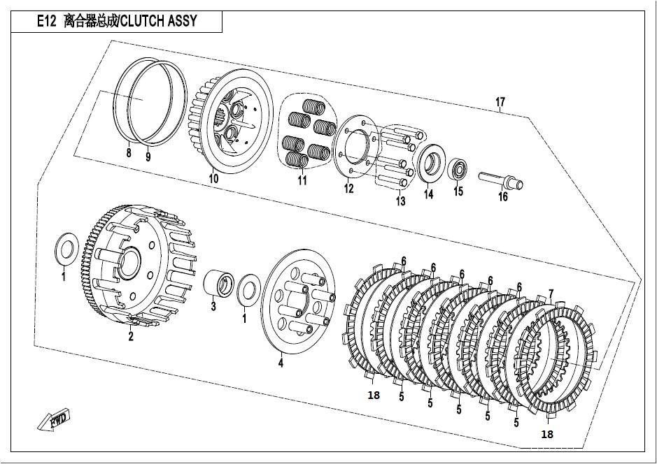 vue éclatée clutch - cfmoto cf300nk 2020