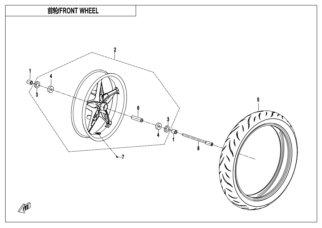vue éclatée front wheel - cfmoto cf300nk 2020