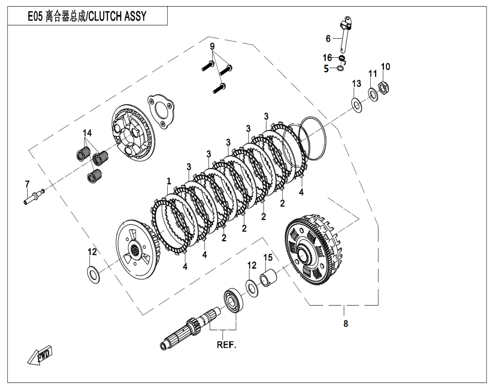 vue éclatée clutch slipping clutch - cfmoto cf700mt e5+ 2026