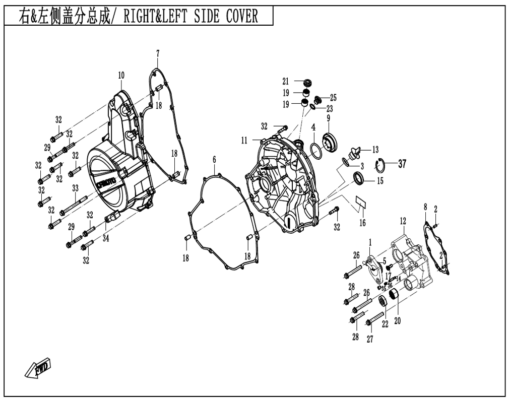 vue éclatée right&left side cover - cfmoto cf700mt e5+ 2026