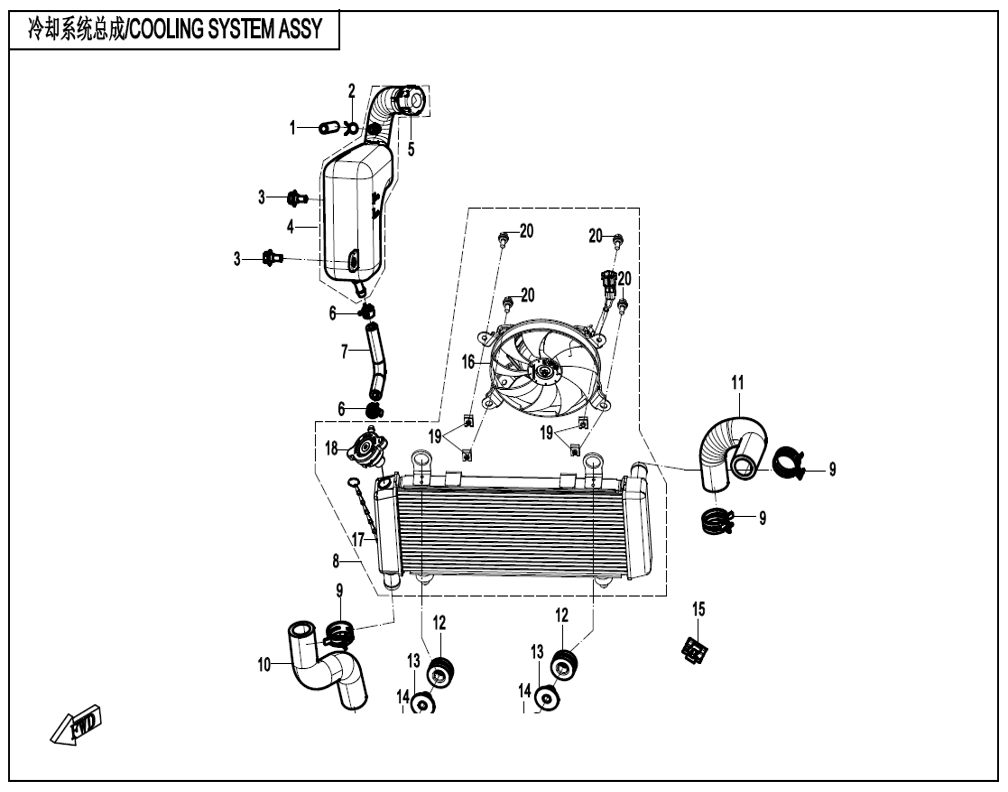 vue éclatée cooling system - cfmoto cf700mt e5+ 2026