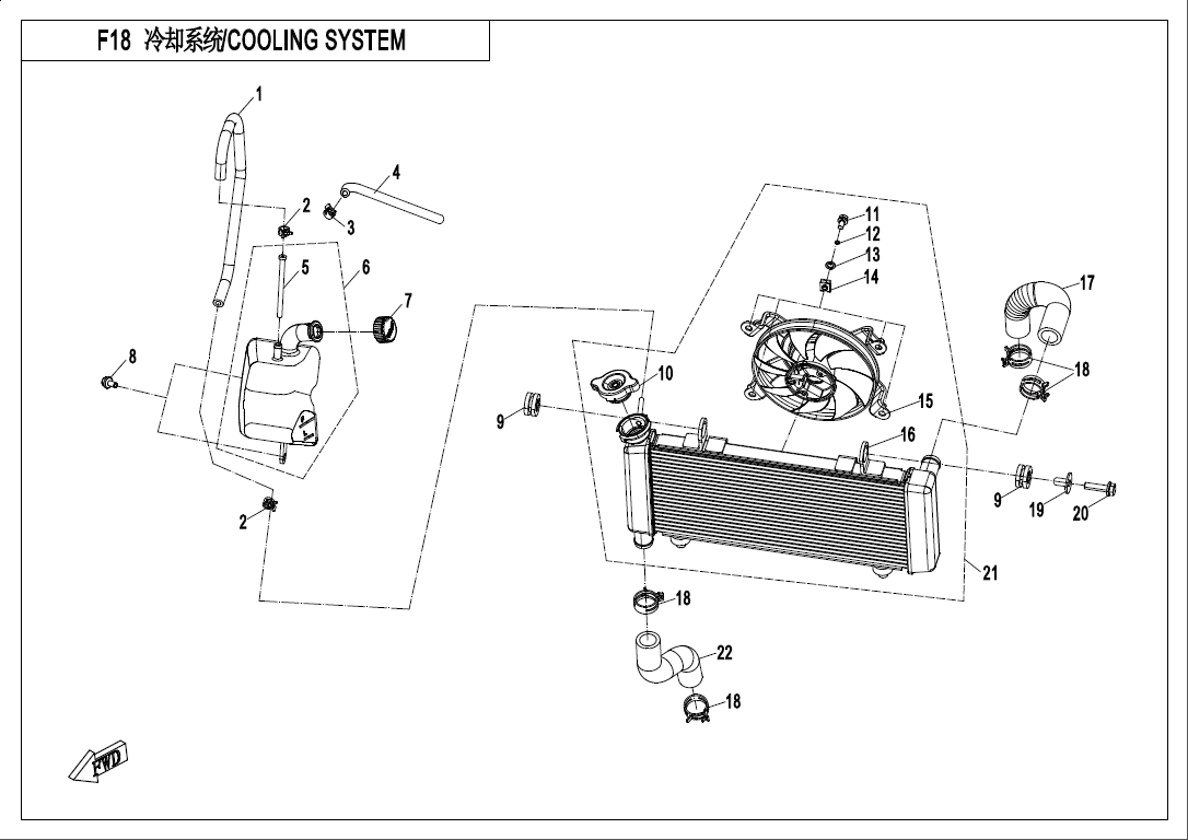 vue éclatée cooling system - cfmoto 650 mt abs with side box 2019