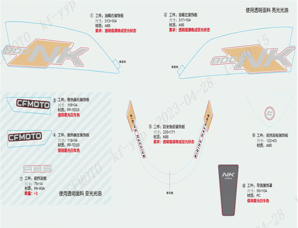 vue éclatée decal zircon black - cfmoto cf800 nk advance tc 2024
