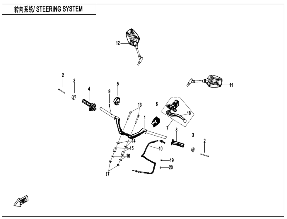 vue éclatée steering system advanced - cfmoto cf800 nk advance tc 2024