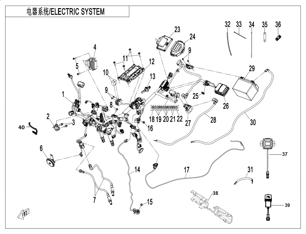 vue éclatée electric system advanced - cfmoto cf800 nk advance tc 2024