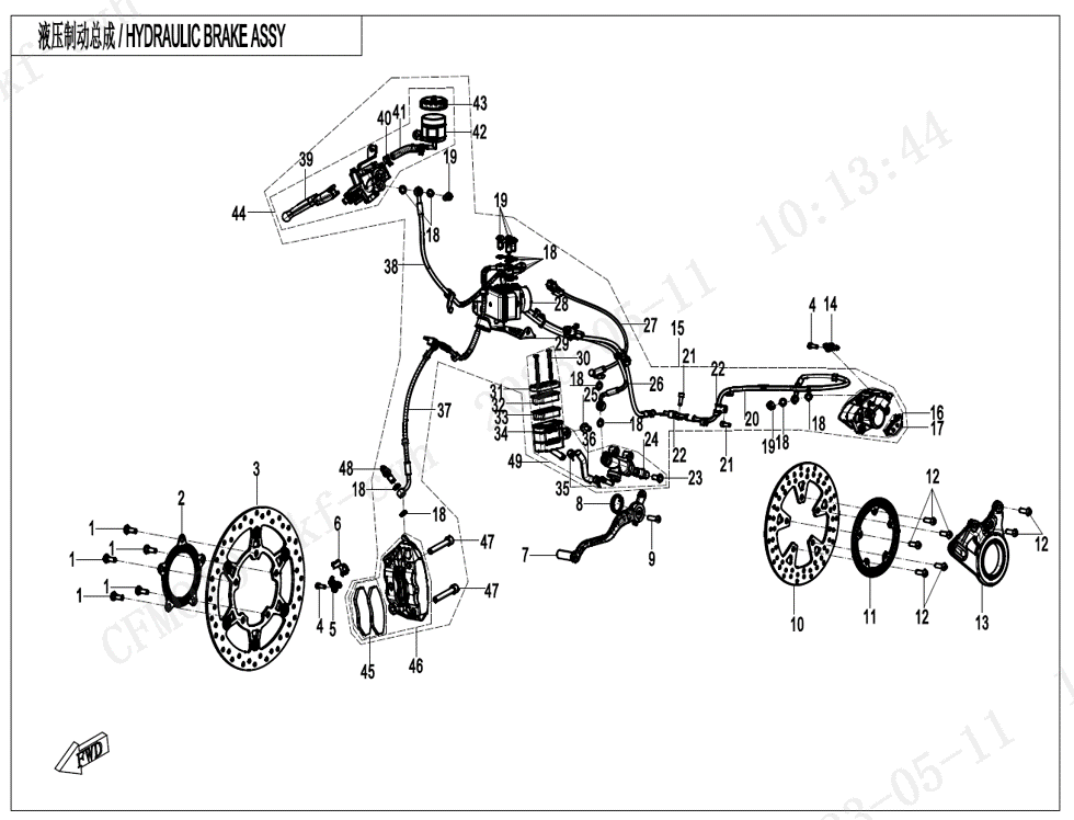 vue éclatée mab brake assy ruili - cfmoto cf450 sr-s 2024